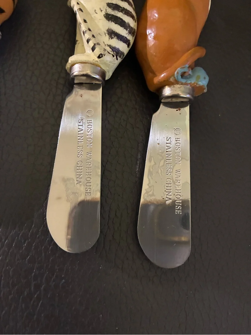 Set of 4 Assorted Boston Warehouse Stainless Steel Cat Designs Cheese Spreaders